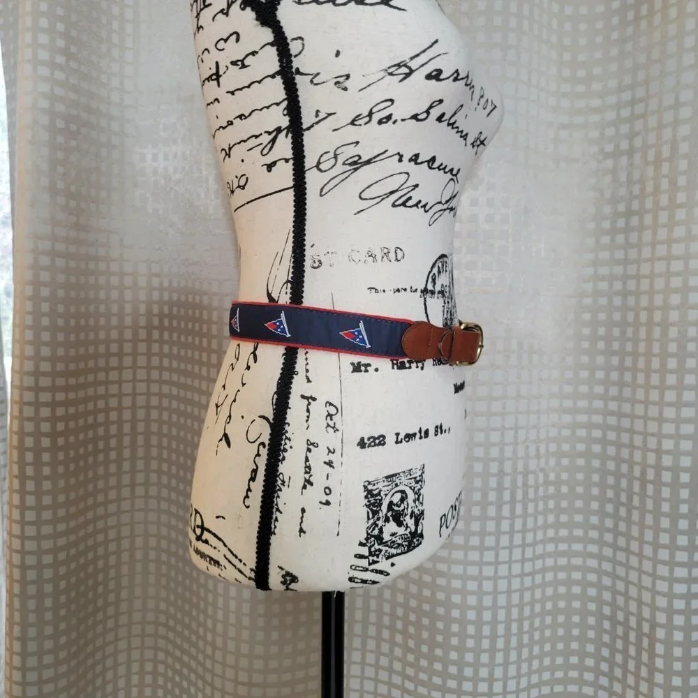 Leather Man Belt Ltd. Handmade In Essex CT Blue Nautical Flag - Size 28